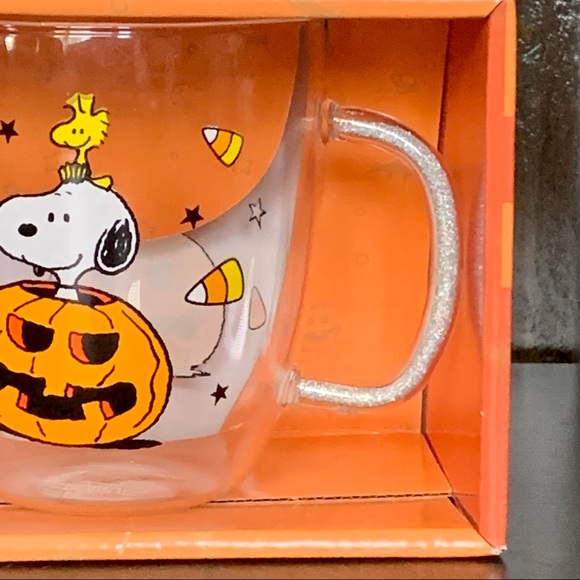 Peanuts 14oz Glass Halloween Mug - Snoopy Woodstock Jack O’ Lantern Candy Corn - Picture 4 of 9